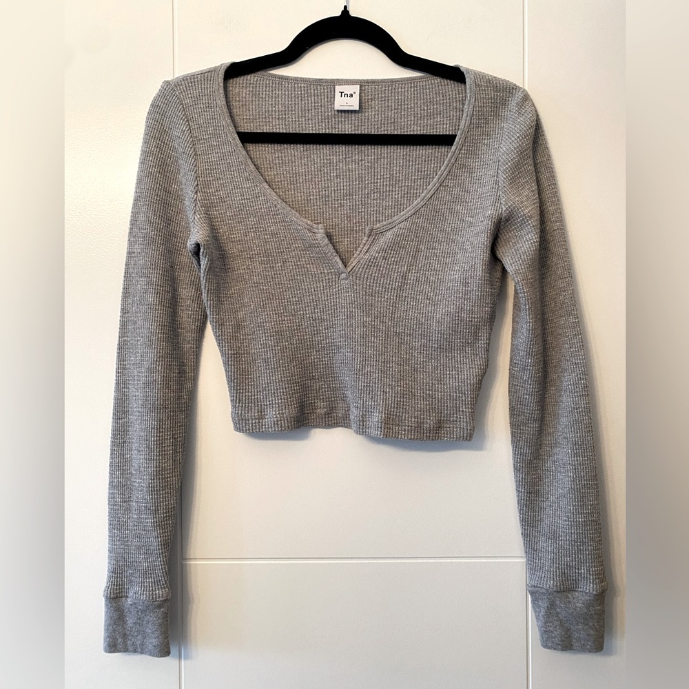 TNA- Gray Waffle Scoopneck Longsleeve w/notch